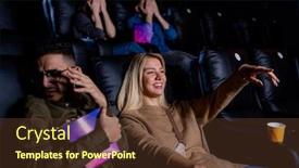  Presentation with movie screen - Presentation having young-smiling-woman-pointing background and a tawny brown colored foreground