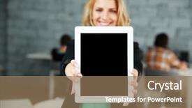  Presentation with blank - Presentation theme enhanced with young smiling woman showing blank background and a coral colored foreground