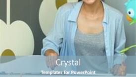  Presentation with young children - Amazing slide set having young smiling woman standing near children's cot backdrop and a light blue colored foreground