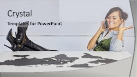  Presentation with woman world - Slides featuring young smiling woman talks phone background and a  colored foreground