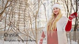  Presentation with apartment buildings - Colorful slide set enhanced with young smiling woman walks in winter park near apartment buildings backdrop and a mint green colored foreground