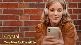  Presentation with wireless - Slide set enhanced with young-smiling-woman-wearing-brown background and a tawny brown colored foreground