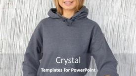  Presentation with design fashion - Cool new PPT theme with young-smiling-woman-wearing-grey backdrop and a gray colored foreground