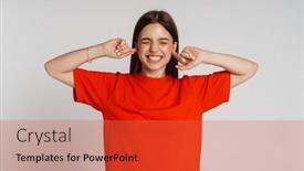  Presentation with ears - Presentation theme with young-smiling-woman-wearing-red background and a red colored foreground