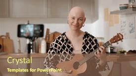  Presentation with bald - Slide set featuring young-smiling-woman-with-bald background and a violet colored foreground