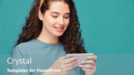  Presentation with social networks - Presentation design having young-smiling-woman-with-dark background and a seafoam green colored foreground