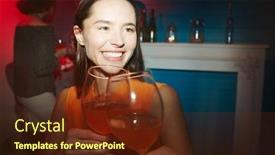  Presentation with toasting - Presentation theme featuring young smiling woman with juice in wineglass toasting with her friend at party background and a tawny brown colored foreground