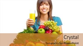  Presentation with fruit juice bottle - Presentation theme featuring young smiling woman with juice background and a gold colored foreground