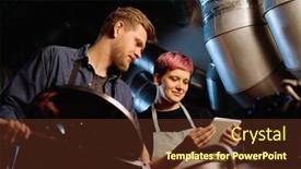  Presentation with processing - Cool new PPT theme with young-smiling-woman-with-tablet backdrop and a tawny brown colored foreground
