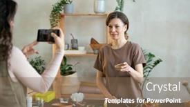  Presentation with essence - PPT layouts having young-smiling-woman background and a violet colored foreground