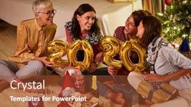  Presentation with new year 2020 - Beautiful presentation theme featuring young-smiling-women-celebrate backdrop and a tawny brown colored foreground