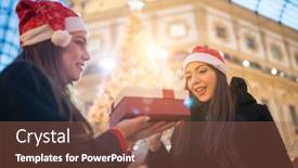  Presentation with christmas presents - Beautiful presentation design featuring young-smiling-women-in-christmas backdrop and a violet colored foreground