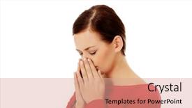 Presentation with sneezing - Theme with young sneezing woman with sinus background and a  colored foreground