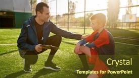  Presentation with football coach - Presentation featuring young-soccer-coach-giving-support background and a tawny brown colored foreground