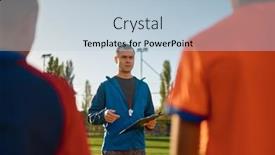  Presentation with kids soccer - PPT theme enhanced with young-soccer-coach-teaching-kids background and a lemonade colored foreground