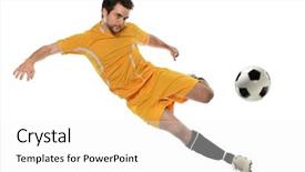  Presentation with soccer - Colorful slide set enhanced with young soccer player kicking ball backdrop and a white colored foreground