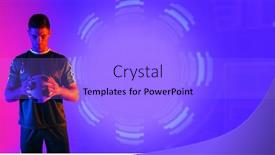  Presentation with blue neon - Slide set consisting of young-soccer-player-with-ball background and a light blue colored foreground