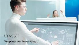  Presentation with holographic - Presentation theme having young-software-engineer-in-smart background and a lemonade colored foreground