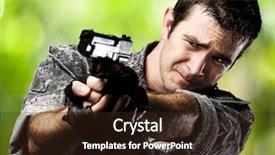  Presentation with gun - Slide set consisting of young soldier aiming with gun background and a wine colored foreground