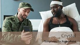  Presentation with hospital bed - Theme featuring young-soldier-in-military-uniform background and a coral colored foreground