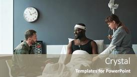  Presentation with military - Presentation theme having young-soldier-in-military-uniform background and a gray colored foreground