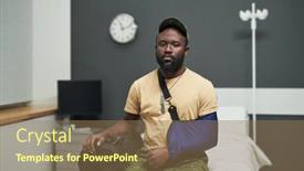  Presentation with military camera - Presentation theme having young-soldier-with-broken-arm background and a coral colored foreground