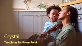  Presentation with ptsd - PPT theme with young-son-comforts-depressed-mother background and a tawny brown colored foreground