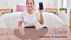  Presentation with asian - Slide set having young-south-asian-woman-doing background and a  colored foreground