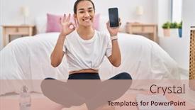  Presentation with asian - Presentation theme enhanced with young-south-asian-woman-doing background and a coral colored foreground