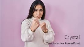  Presentation with asian - Theme with young-south-asian-woman-standing background and a  colored foreground