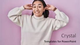  Presentation with ears - Presentation having young-south-asian-woman-standing background and a soft green colored foreground