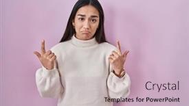  Presentation with woman sad - Slides having young-south-asian-woman-standing background and a  colored foreground