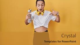  Presentation with drinking water - PPT theme with young-south-asian-woman-wearing background and a gold colored foreground