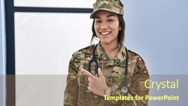  Presentation with army - Slide set with young-south-asian-woman-wearing background and a tawny brown colored foreground