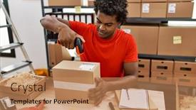  Presentation with barcode - PPT theme having young-south-east-man-using background and a coral colored foreground