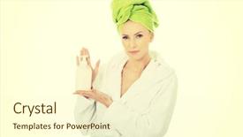  Presentation with young sing woman singing young - Cool new PPT theme with young spa woman with soap backdrop and a  colored foreground