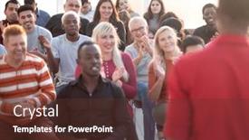  Presentation with speaker - Colorful presentation theme enhanced with young-speaker-greeting-the-audience backdrop and a tawny brown colored foreground
