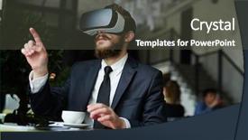  Presentation with visionary - Slides enhanced with young specialist having visionary experience background and a dark gray colored foreground