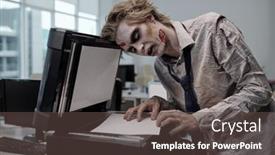  Presentation with xerox - Amazing theme having young-spooky-businessman-with-zombie backdrop and a tawny brown colored foreground