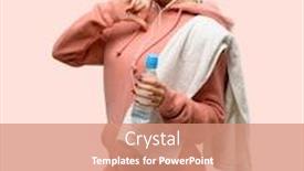  Presentation with victory sport - Presentation design with young-sport-woman-wearing-workout background and a coral colored foreground