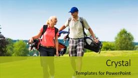  Presentation with golf course - Amazing theme having young sportive couple playing golf backdrop and a gold colored foreground