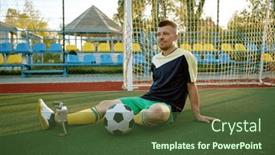  Presentation with soccer - PPT layouts consisting of young-sportive-man-relaxing background and a tawny brown colored foreground