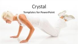  Presentation with woman pushing shopping trolley - Slide deck with young sportive woman doing pushups on white background background and a white colored foreground