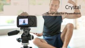  Presentation with blogger - Amazing theme having young sports blogger recording video backdrop and a  colored foreground