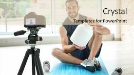  Presentation with sports nutrition for athletics - Beautiful presentation theme featuring young sports blogger recording video backdrop and a  colored foreground