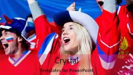  Presentation with sports fans - Colorful presentation theme enhanced with young sports fans in stadium backdrop and a red colored foreground