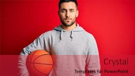  Presentation with ball sports - Audience pleasing theme consisting of young-sports-man-holding-basketball backdrop and a red colored foreground
