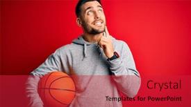  Presentation with ball sports - Cool new slide deck with young-sports-man-holding-basketball backdrop and a red colored foreground