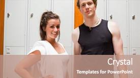  Presentation with young college student diagnosis of sti - PPT theme consisting of young sports students standing up background and a coral colored foreground