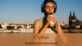  Presentation with water sports - PPT layouts with young-sports-woman-in-headphones background and a gold colored foreground